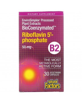 Natural Factors, BioCoenzymated, B2, рибофлавин 5'-фосфат, 50 мг, 30 вегетарианских капсул